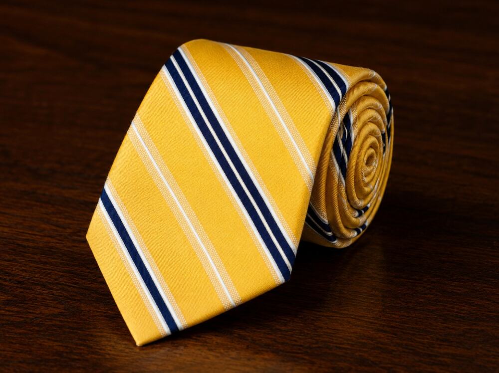 Bruno Piattelli Made in Italy 100% Silk Yellow Navy Stripe Designer Tie NWOT
